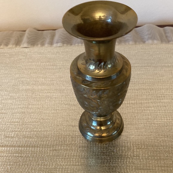 Solid Brass Etched Vintage Bud Vase Made in India - Picture 2 of 6